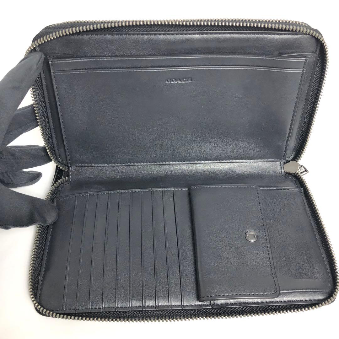 美品 COACH コーチ ラウンドファスナー長財布 オーガナイザー シグネチャー