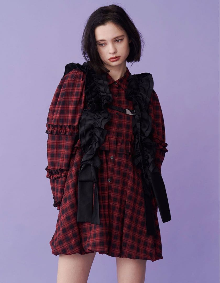 も*読様 jouetie フリルショルダーバルーンミニワンピース リボンハーネス