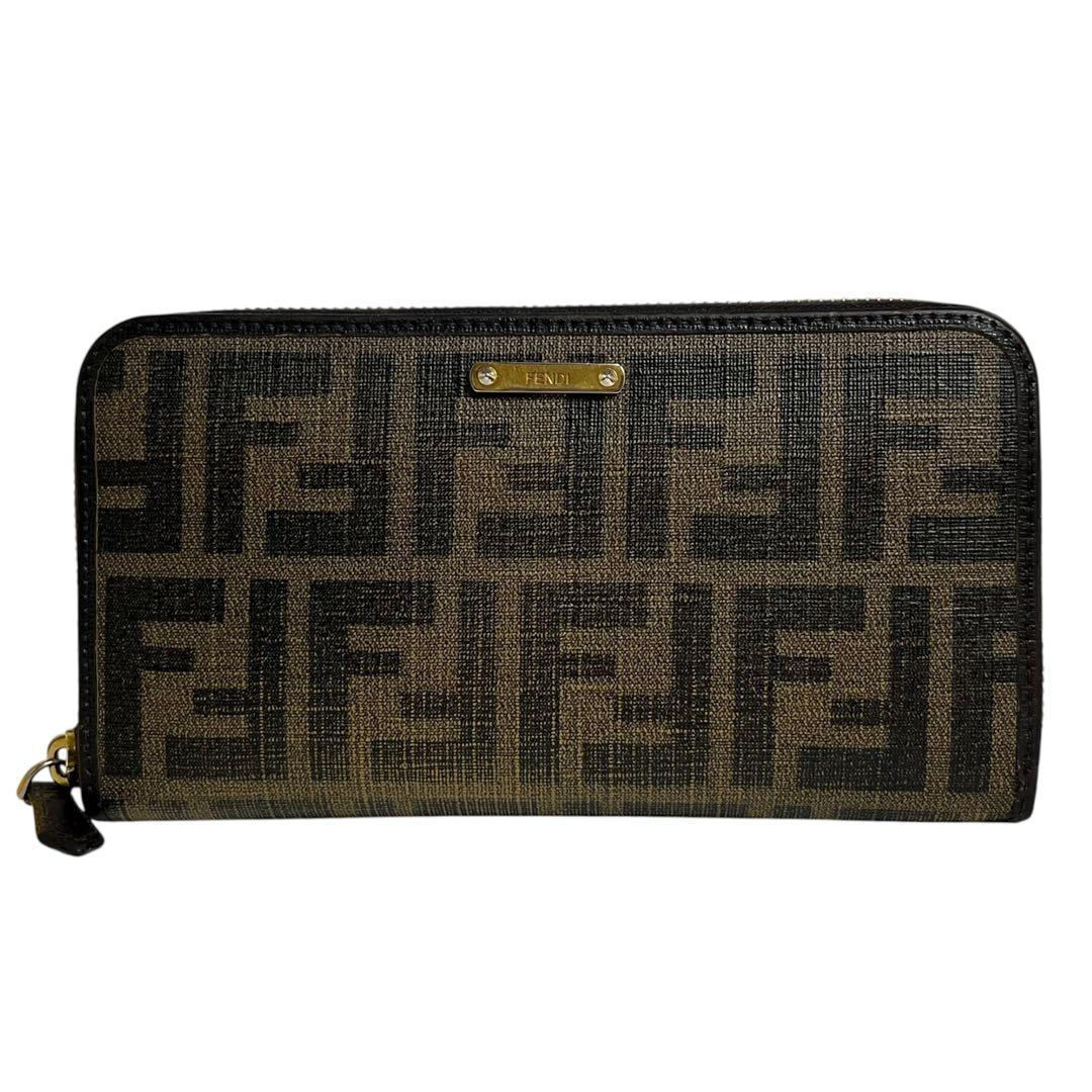 希少✨フェンディ 長財布 ラウンドファスナー PVC FFロゴ ズッカ 茶色