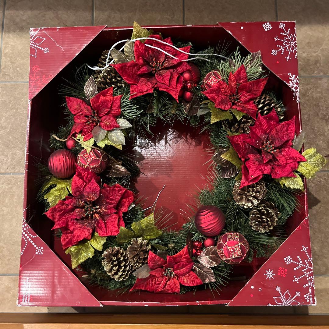 海外コストコ　クリスマスリース ポインセチア レッド