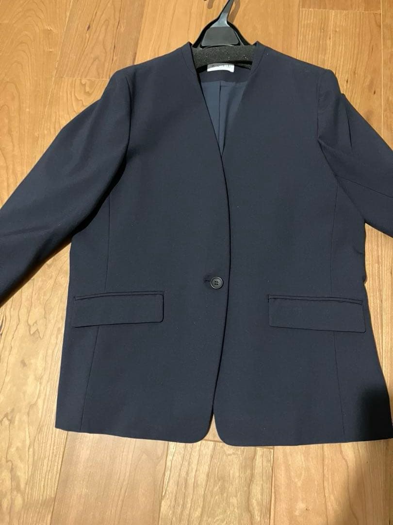 【美品】プラステ　ネイビー ノーカラーブレザー、パンツセット