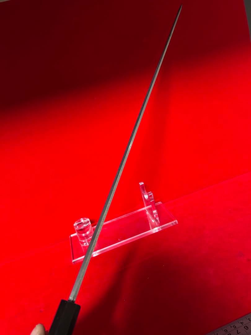 01563 包丁　マグロ包丁　両刃　玉鋼　乱れ刃紋　刃付　未使用品