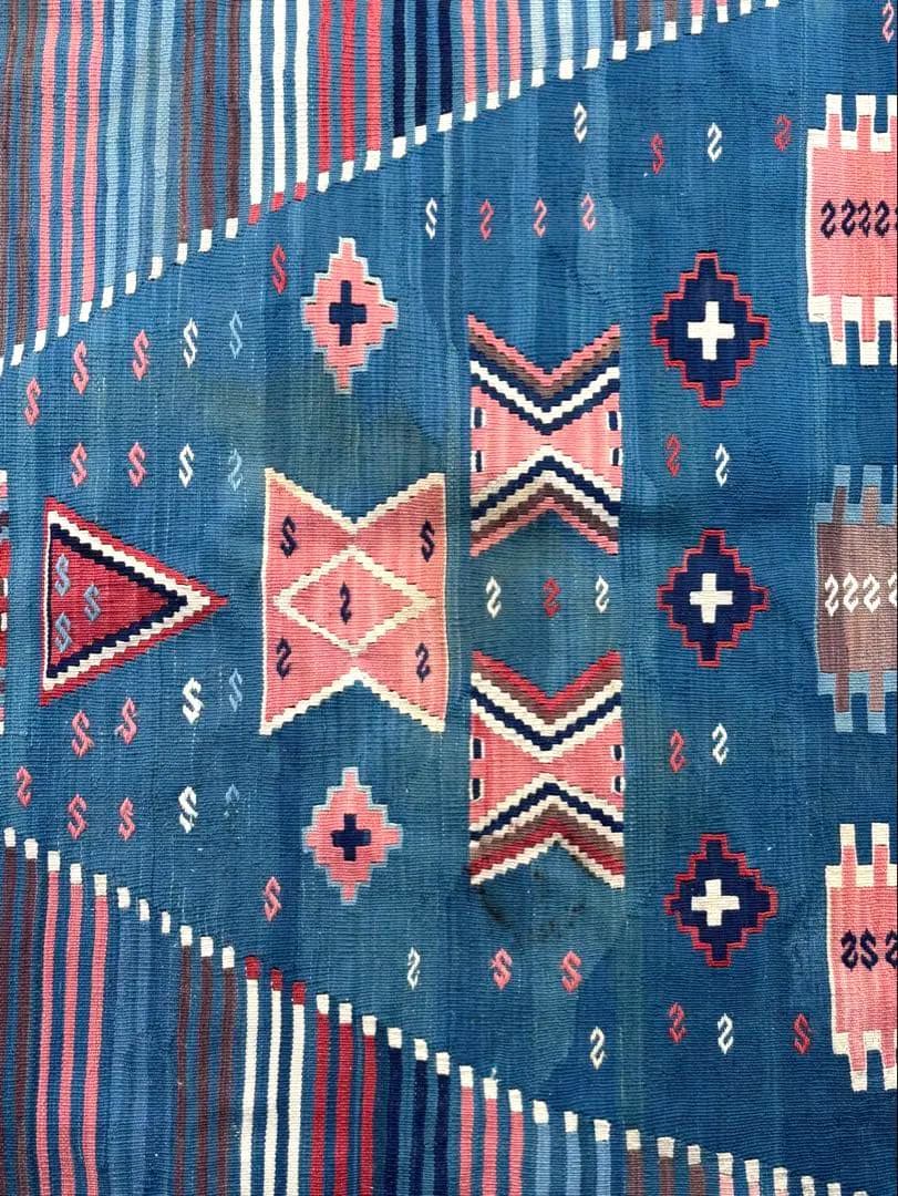 692 アンティークキリム トルコ トライバル インディゴ ラグ 百貨店購入