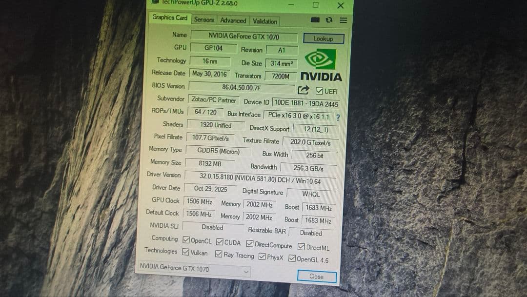 ジャンク ZOTAC GTX 1070 8G 動作確認済み ②