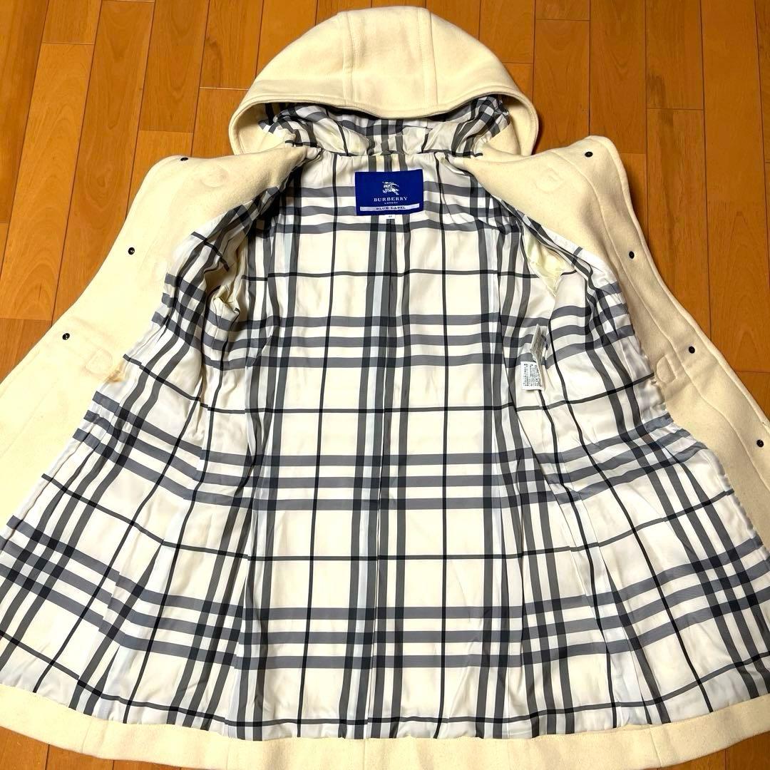 バーバリーブルーレーベル ダッフルコート メガチェック　フード付 アンゴラ混