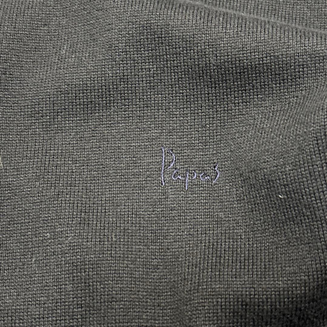 【美品/メンズL】パパス　カシミヤ　コットン　タートルネック　ニット　ブラック