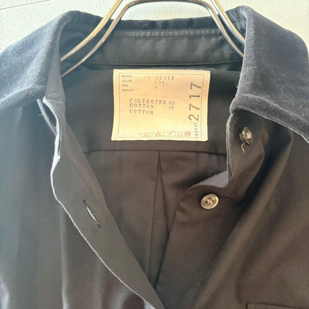 sacai ベロアシャツブラウス　黒　長袖　トップス　1size