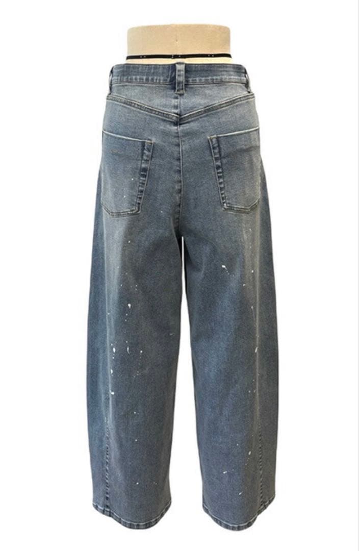 ayaneアヤン ペイント加工バレルレッグデニムパンツサイズ38