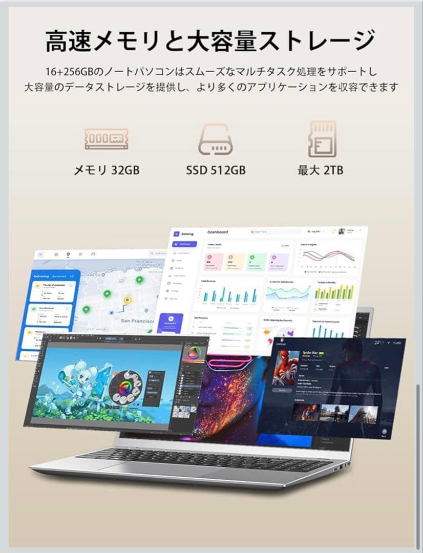 ノートパソコン【Office搭載】15.6 インチ 32GB メモリ 512GB