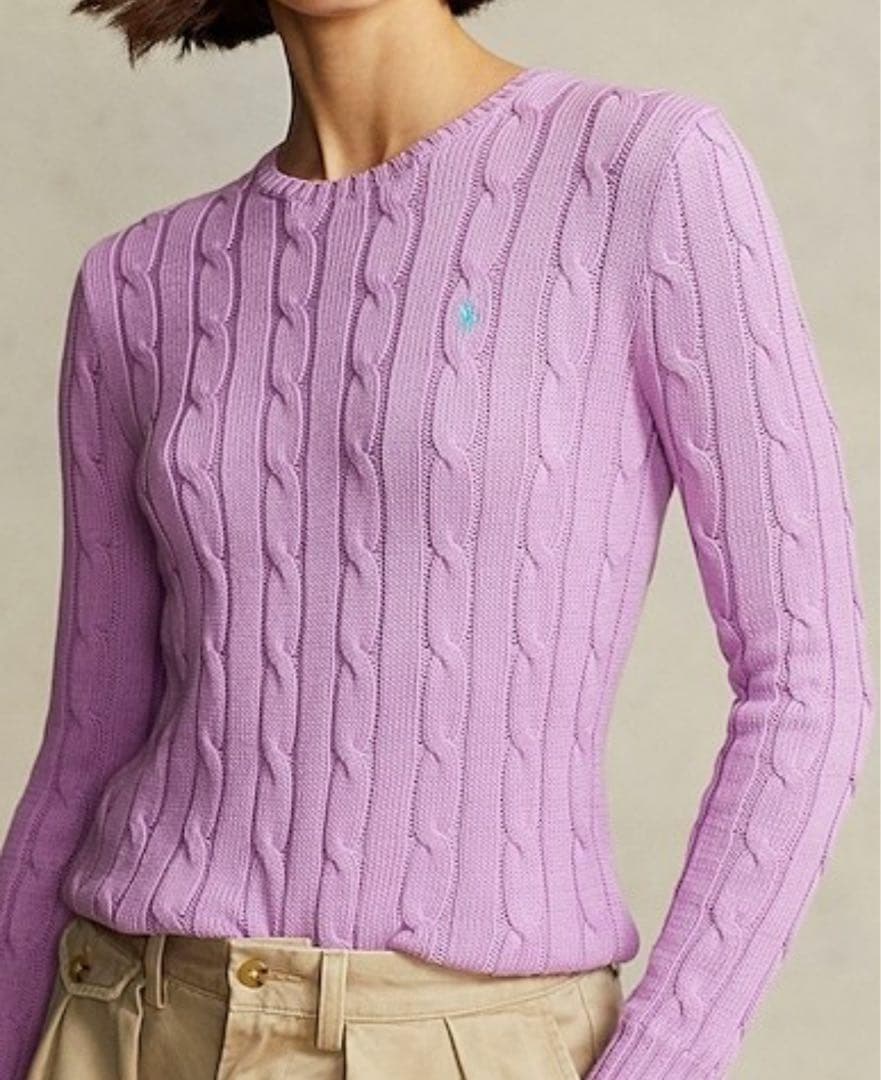 現行 ラルフローレン ケーブルニット ティファニーブルーポニー ピマコットン S