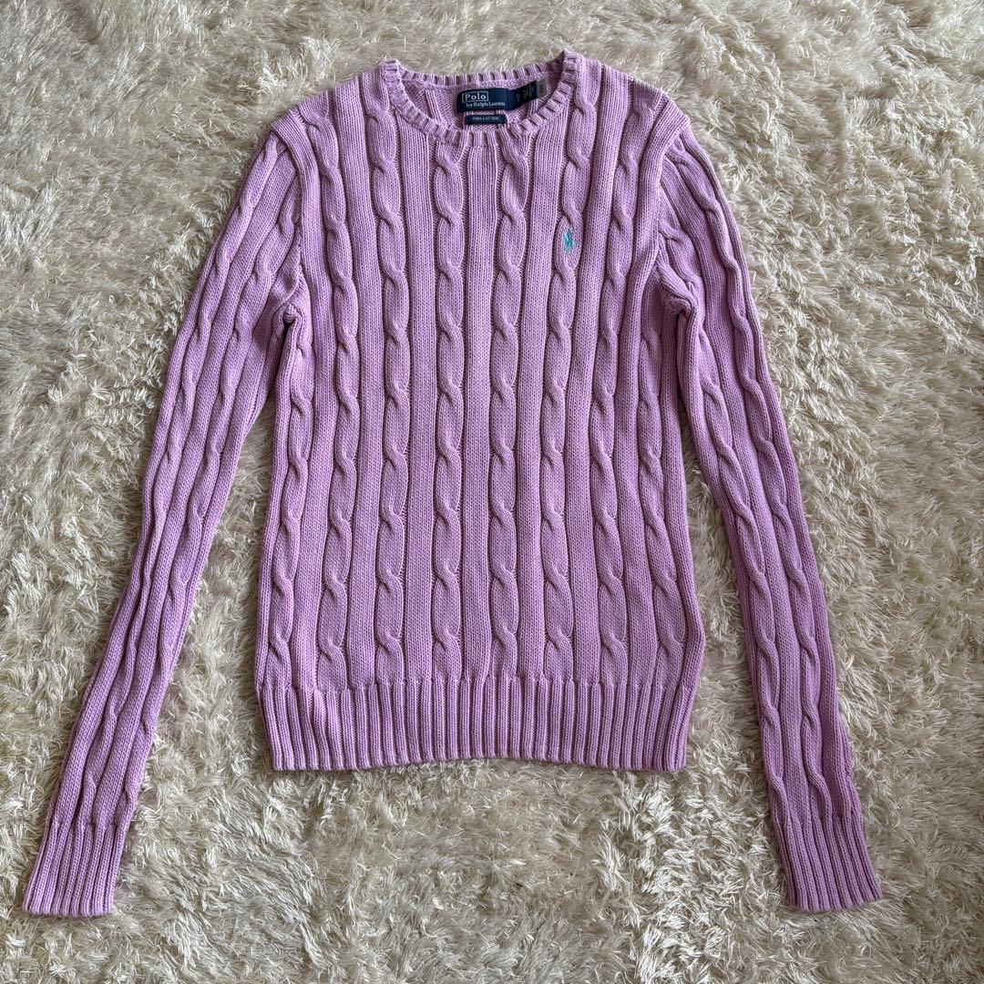 現行 ラルフローレン ケーブルニット ティファニーブルーポニー ピマコットン S