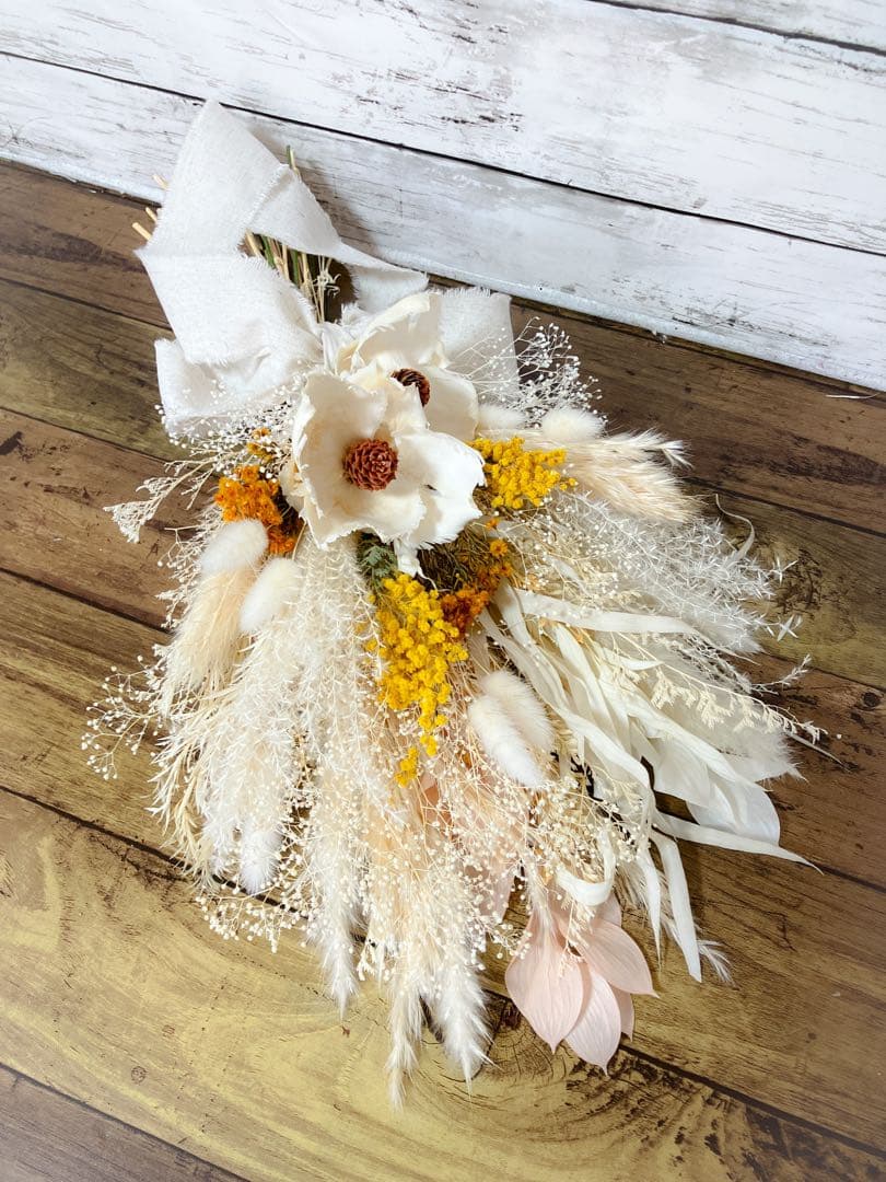 ホワイト ドライフラワーブーケ　前撮り ウェディング ナチュラル 韓国風