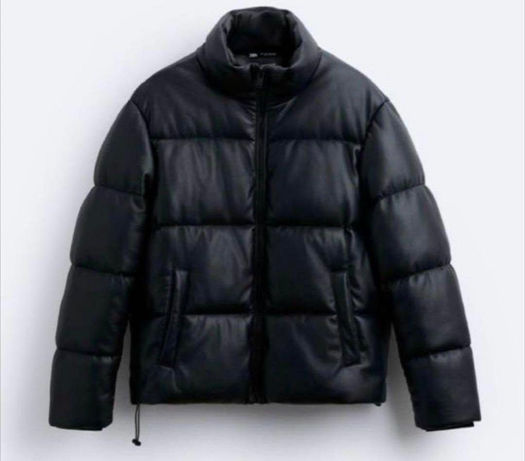 ZARA フェイクレザーパフジャケット ブラック M 即日発送