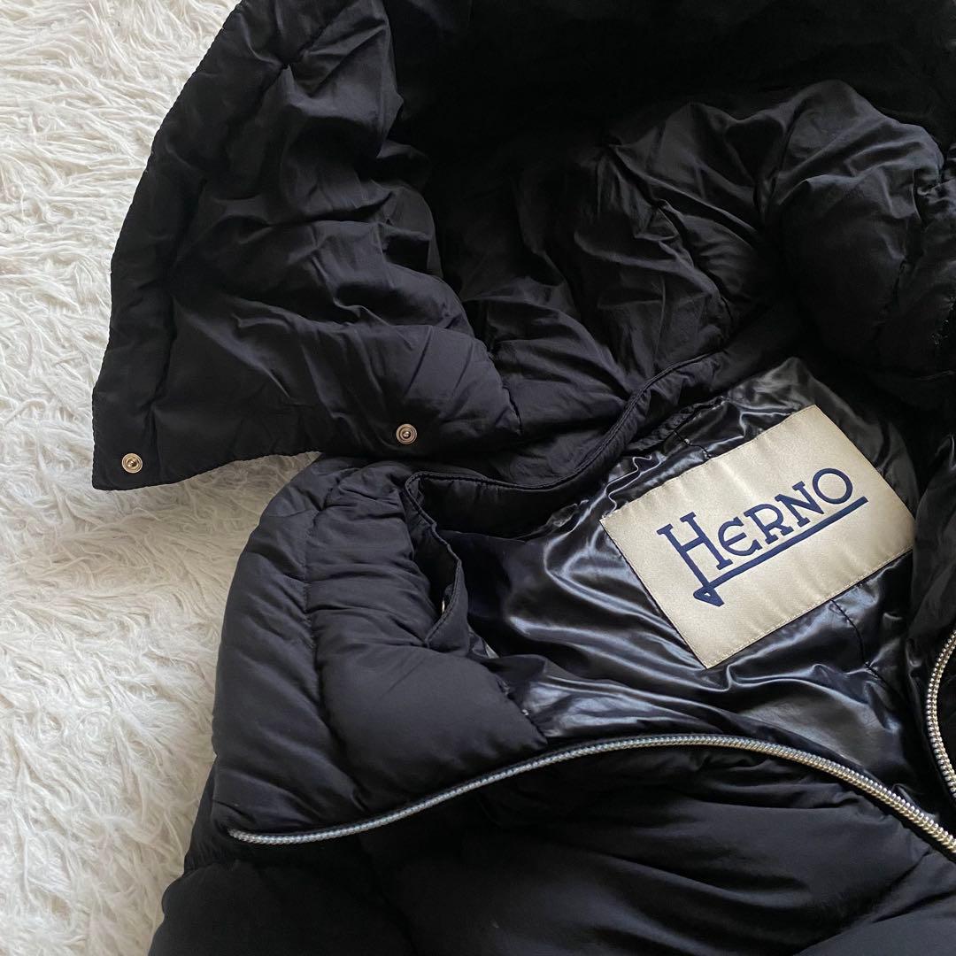 極美品■ヘルノ　レイヤード　ダウンコート　ジャケット　ブラック　フード付　40