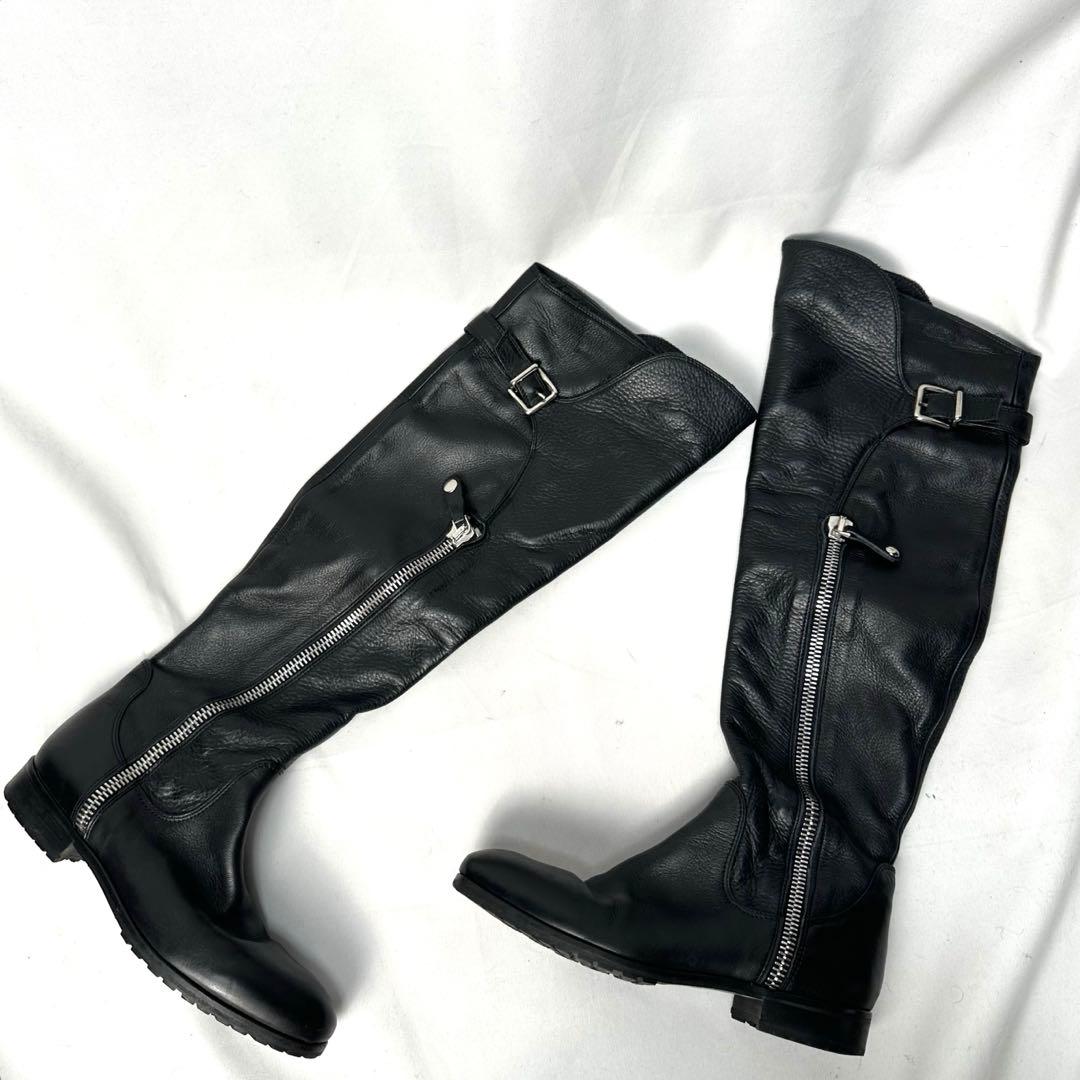 Y2K Archive 本革 ベルト ライダース ニーハイ ブーツ ブラック