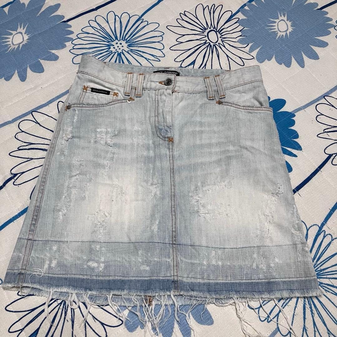 【希少】D&G ドルガバ　メタルロゴ　ダメージ ウォッシュ加工　デニムスカート