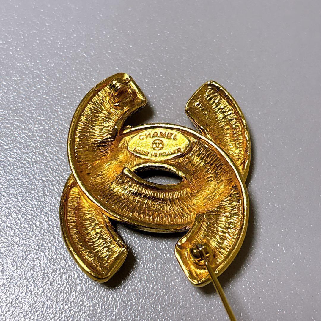 【美品】シャネル CHANEL ブローチ マトラッセ ココマーク ゴールド