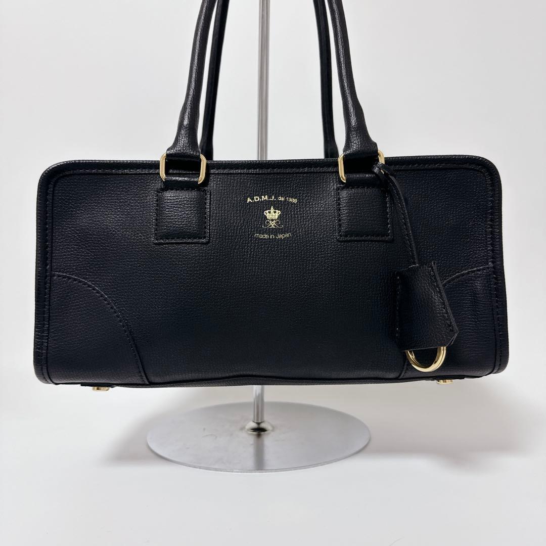 【24時間以内発送】A.D.M.J スクエアトート　ブラック　レザー　ボストン