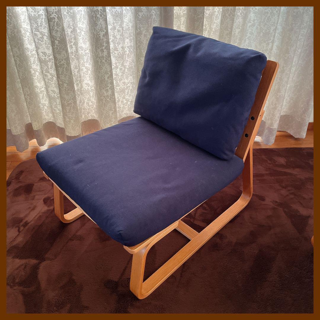 美品】無印良品　リビングでもダイニングでもつかえるソファチェア ブルー ①