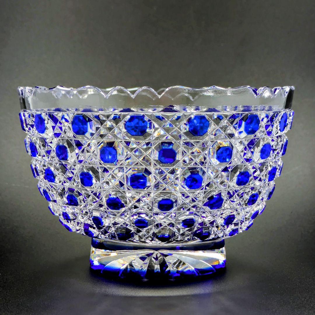 江戸切子　堀口硝子　籠目紋様　向付鉢　✿最高級品✿　【 未使用・美品 】