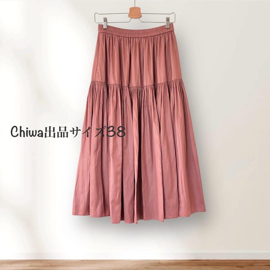 2024年　ANAYI アナイ　カッセンサテン　ティアード　スカート　38ピンク