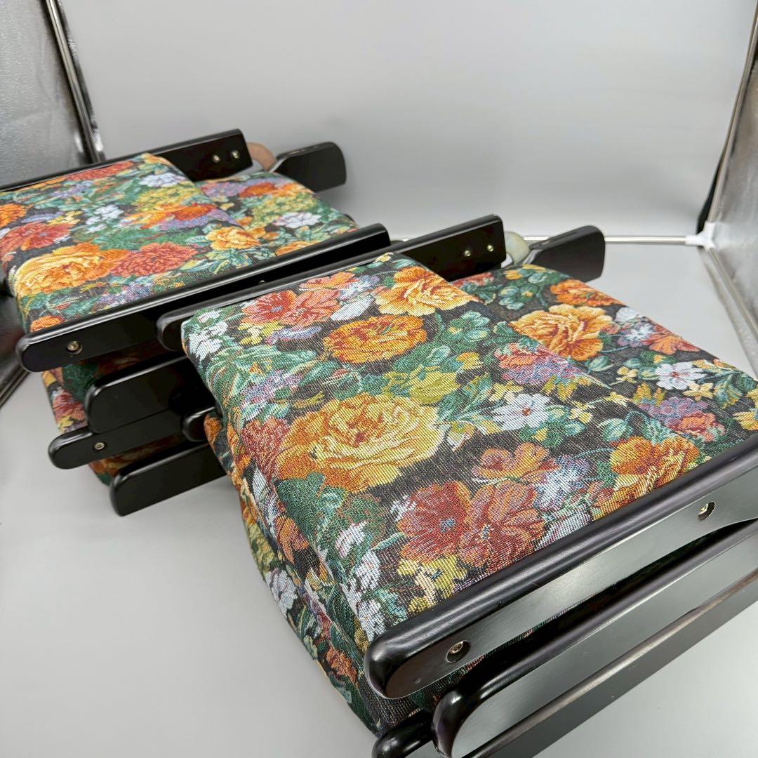 座椅子　折りたたみ　4個セット　昭和　レトロ　天然木　本格　花柄　総柄　木製