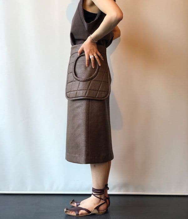 定価8.5万　フミカウチダ　ラフィアウエストパッドミドルスカート　34