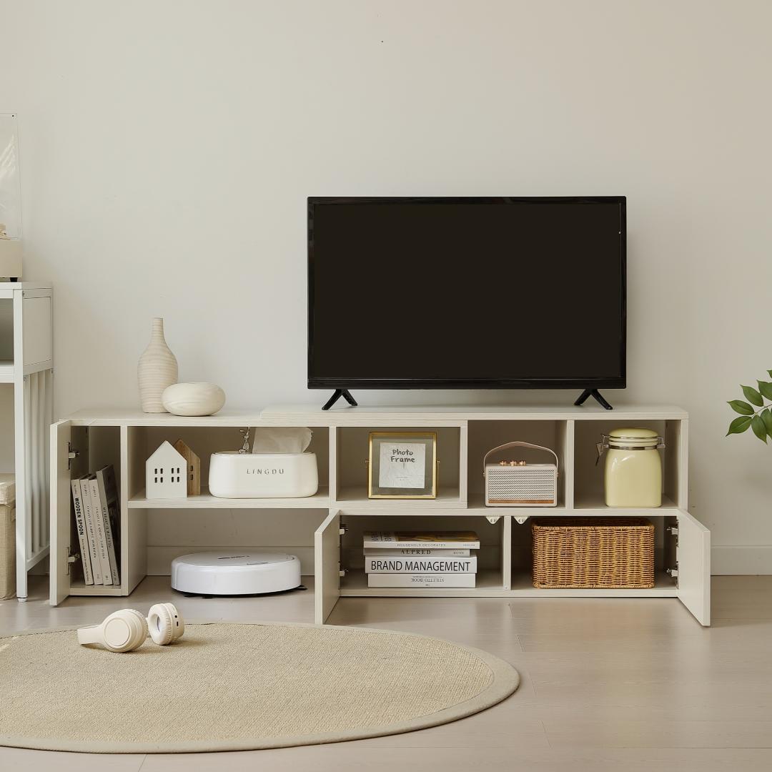 超人気！テレビ台 ローボード 収納 伸縮自由 幅95～169cm WHITE