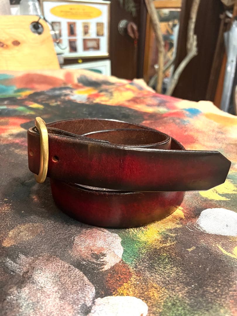 5mm厚38mm幅ベンズレザーベルト ダークレッド　古着　ビンテージ　アメカジ