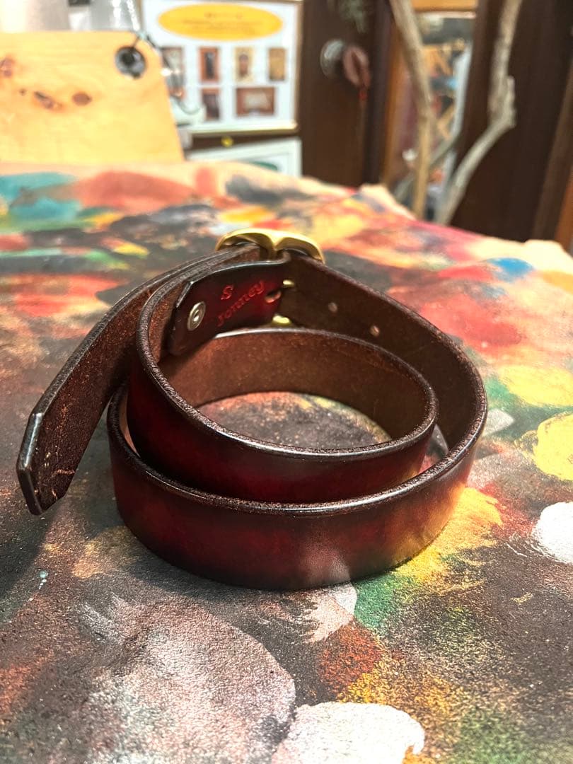 5mm厚38mm幅ベンズレザーベルト ダークレッド　古着　ビンテージ　アメカジ