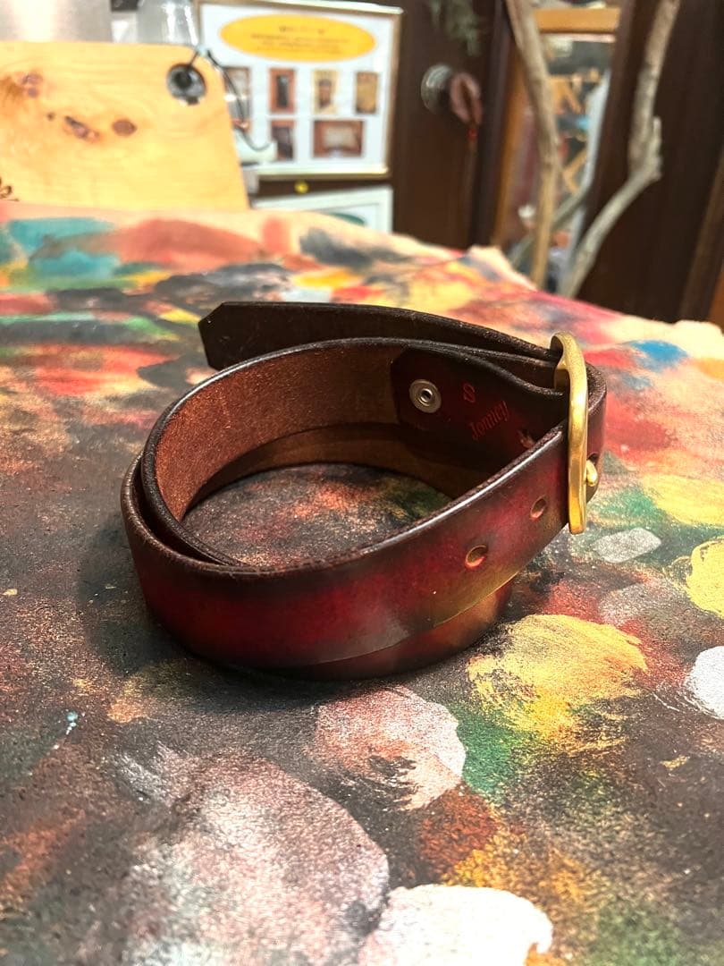 5mm厚38mm幅ベンズレザーベルト ダークレッド　古着　ビンテージ　アメカジ