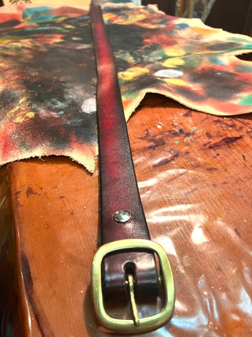 5mm厚38mm幅ベンズレザーベルト ダークレッド　古着　ビンテージ　アメカジ