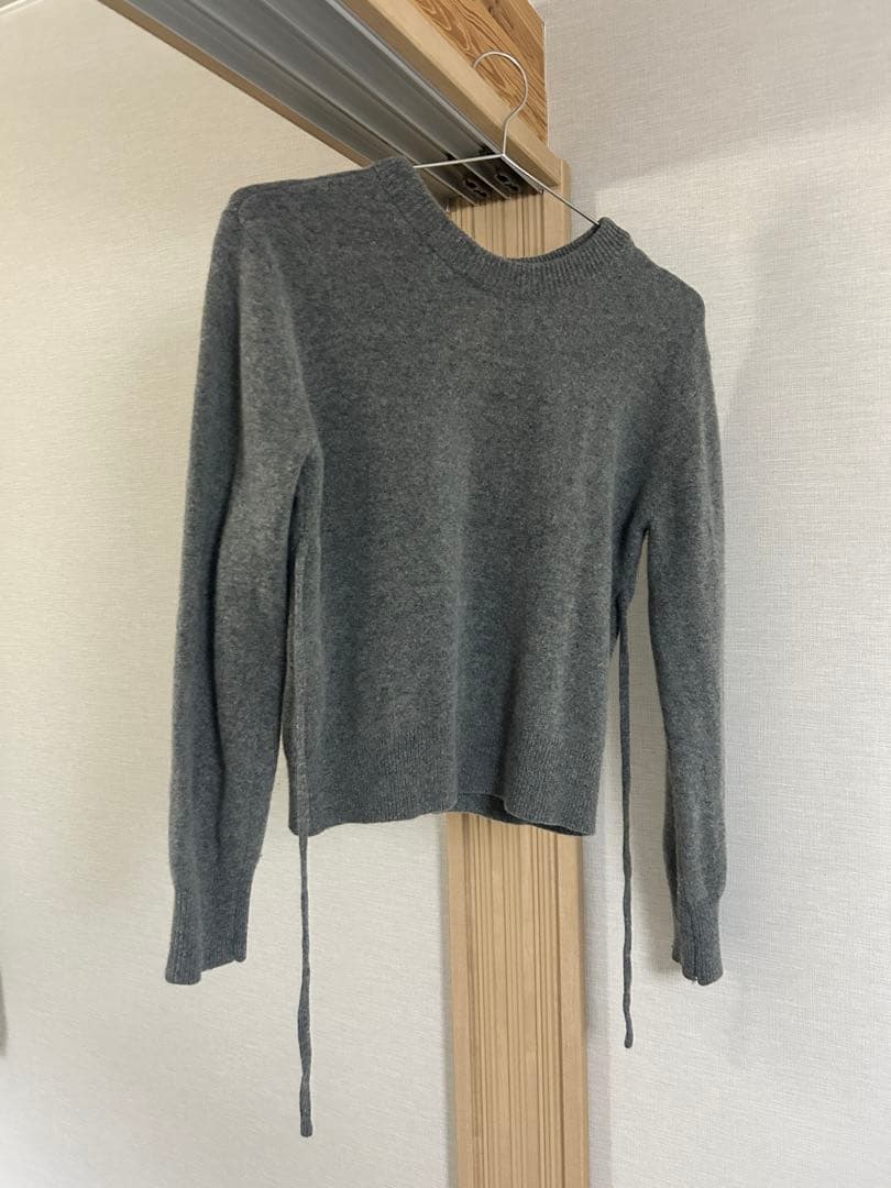 CLANE W FACE CENTER SLIT KNIT TOPS グレー