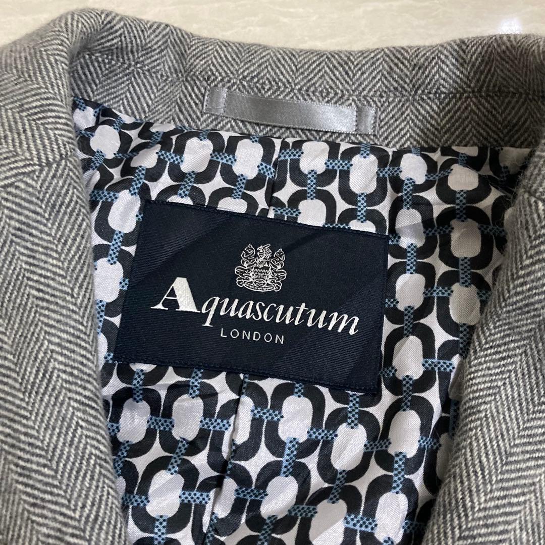 アクアスキュータム　ウールコート　ヘリンボーン　8　アンゴラ混