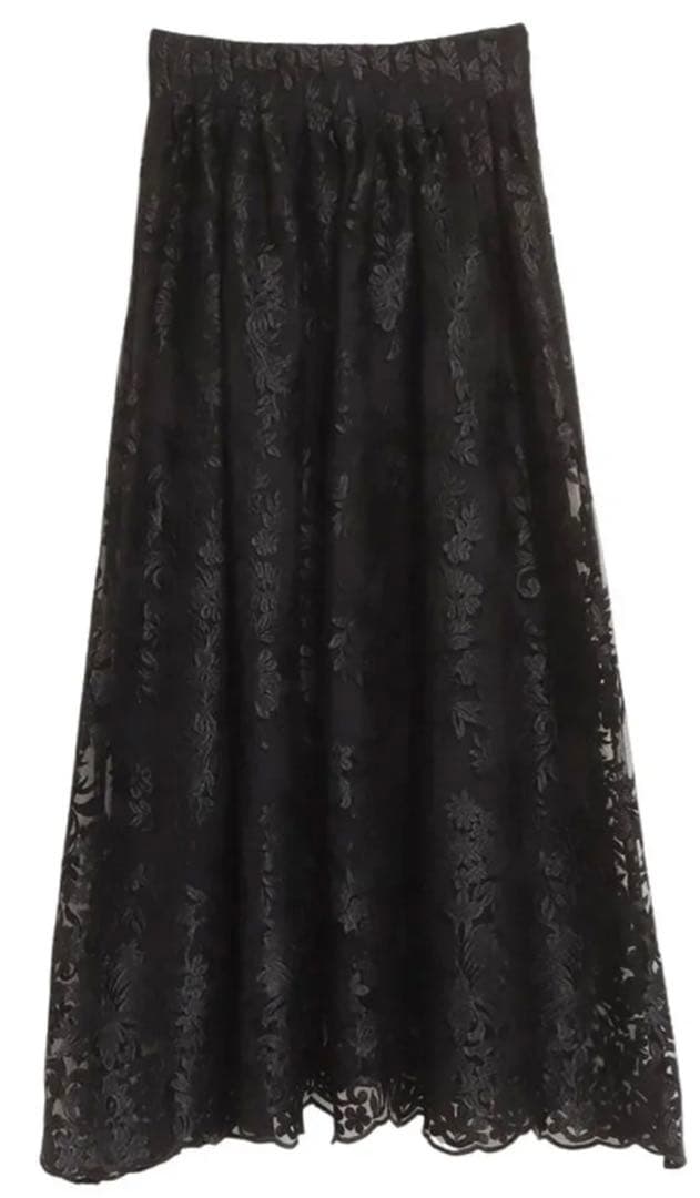 anuans アニュアンス　エンブロイダリーレースハイウエストタックスカート　S