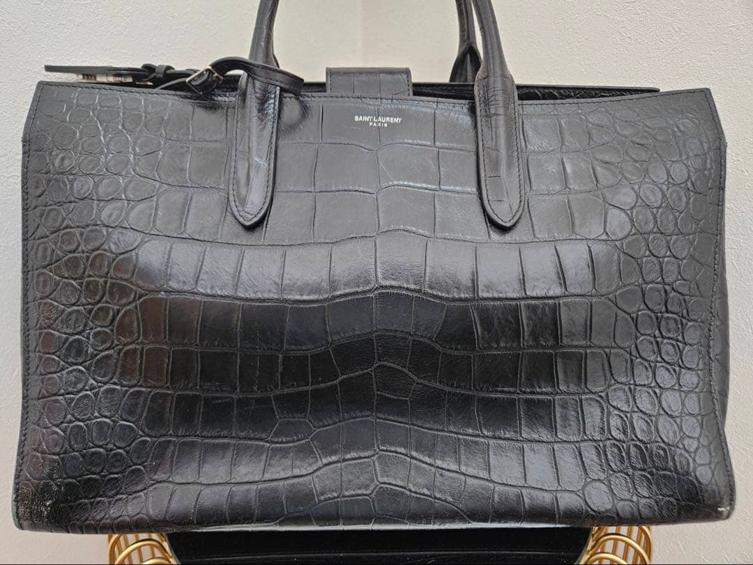 【良品】SAINT LAURENTカバ リヴ・ゴーシュ ハンドバッグクロコ型押し