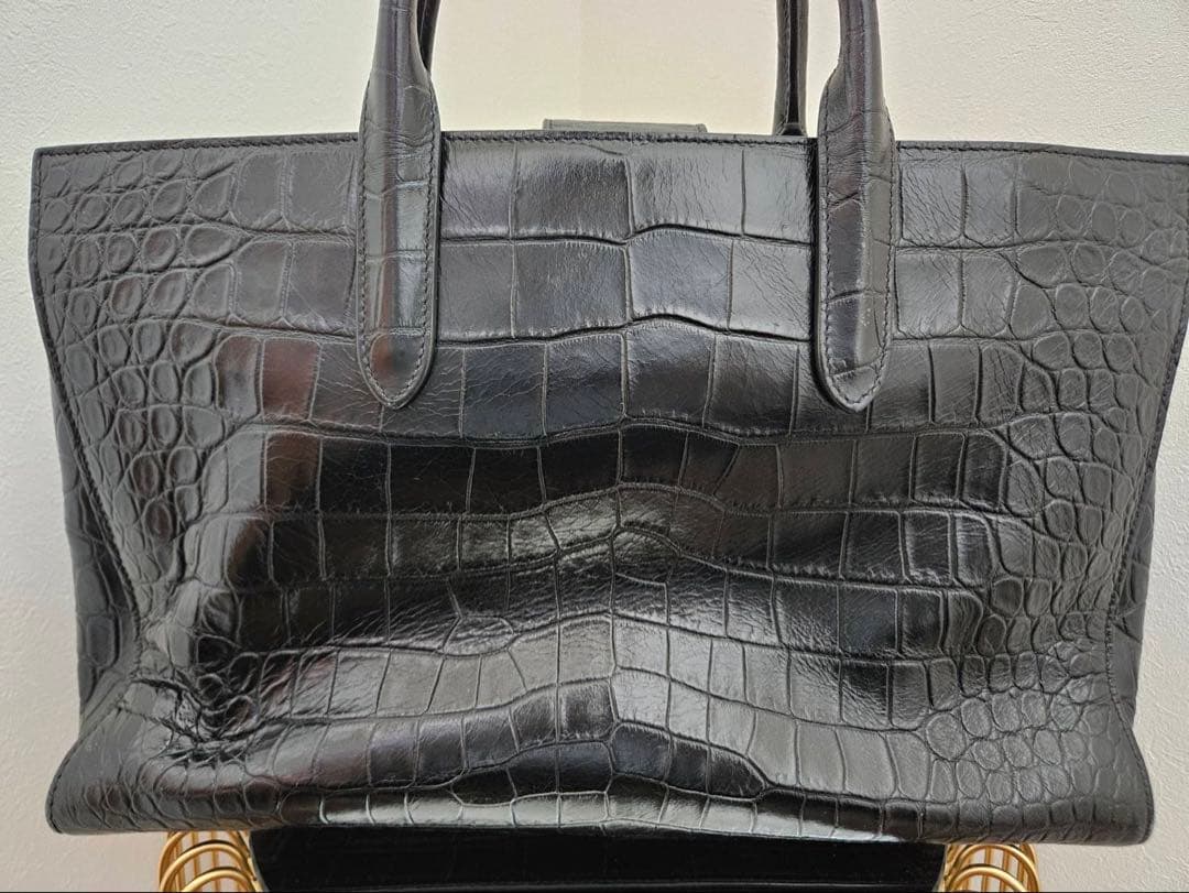 【良品】SAINT LAURENTカバ リヴ・ゴーシュ ハンドバッグクロコ型押し