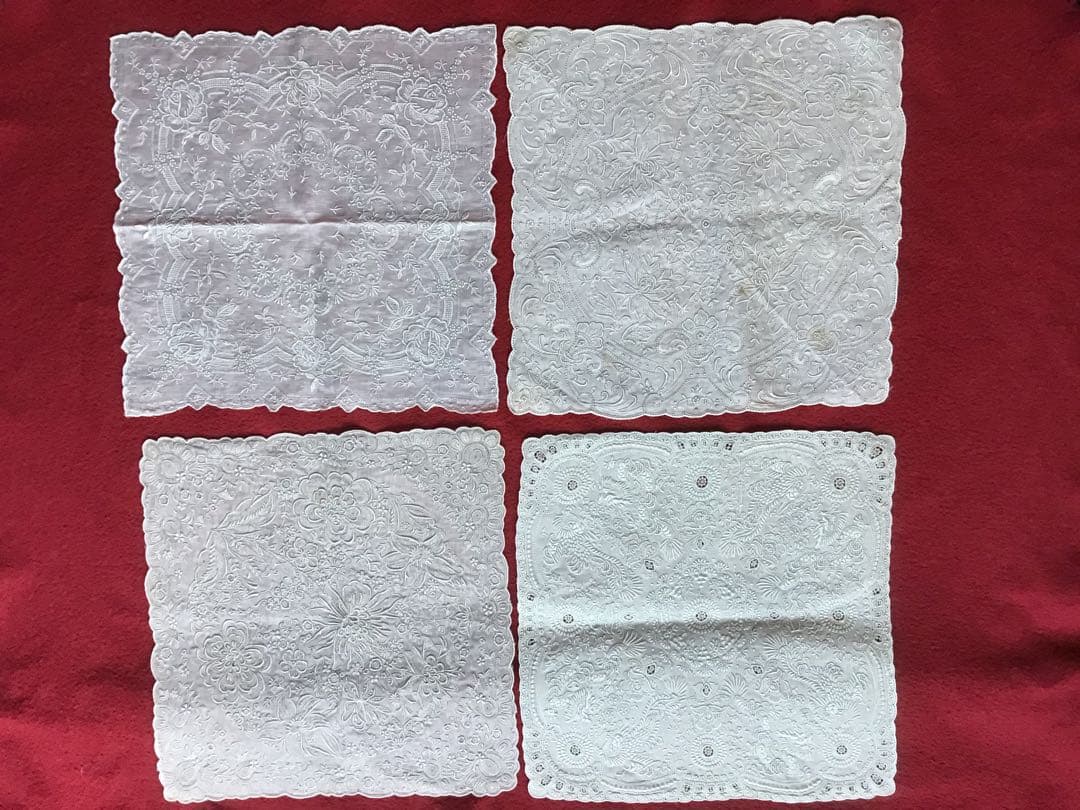 汕頭 刺繍とレースのホワイト、多色 ハンカチセット スワトウ 5枚