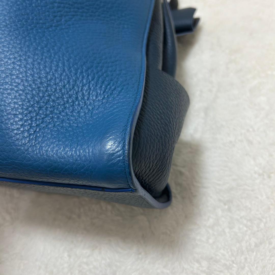 美品✨フルラ ジョーヴェ トートバッグ シボ革 大容量 ブルー グレー ネイビー