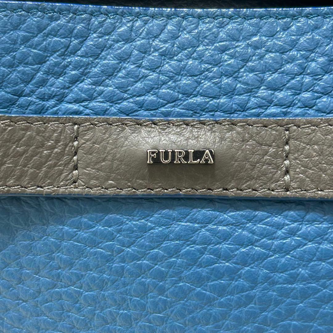 美品✨フルラ ジョーヴェ トートバッグ シボ革 大容量 ブルー グレー ネイビー