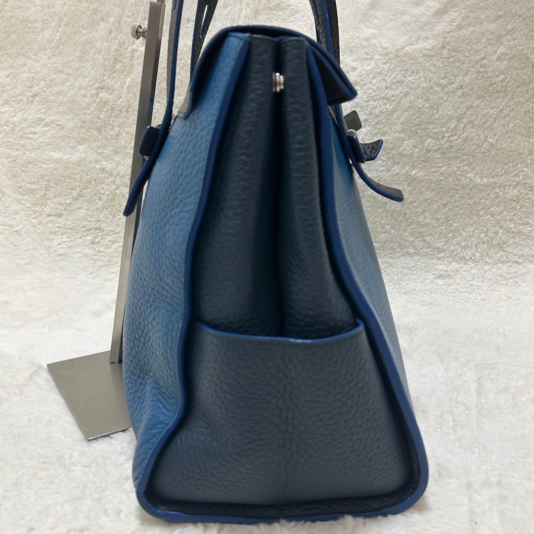 美品✨フルラ ジョーヴェ トートバッグ シボ革 大容量 ブルー グレー ネイビー
