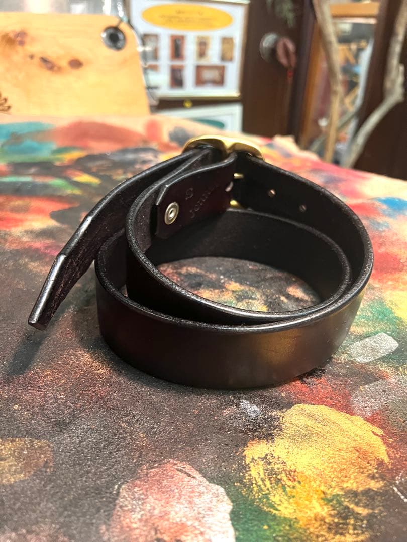 5mm厚38mm幅ベンズレザーベルト ブラック　古着　ビンテージ　アメカジ　激渋