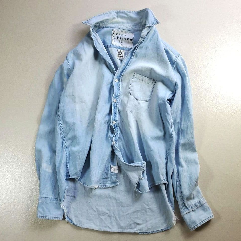 つっつん　フランクアンドアイリーン　デニムシャツ ダメージ加工 スキッパー