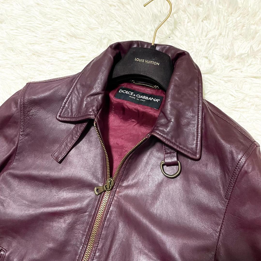 美品 ドルチェ&ガッバーナ ラムレザージャケット ワインレッド 46/M-L