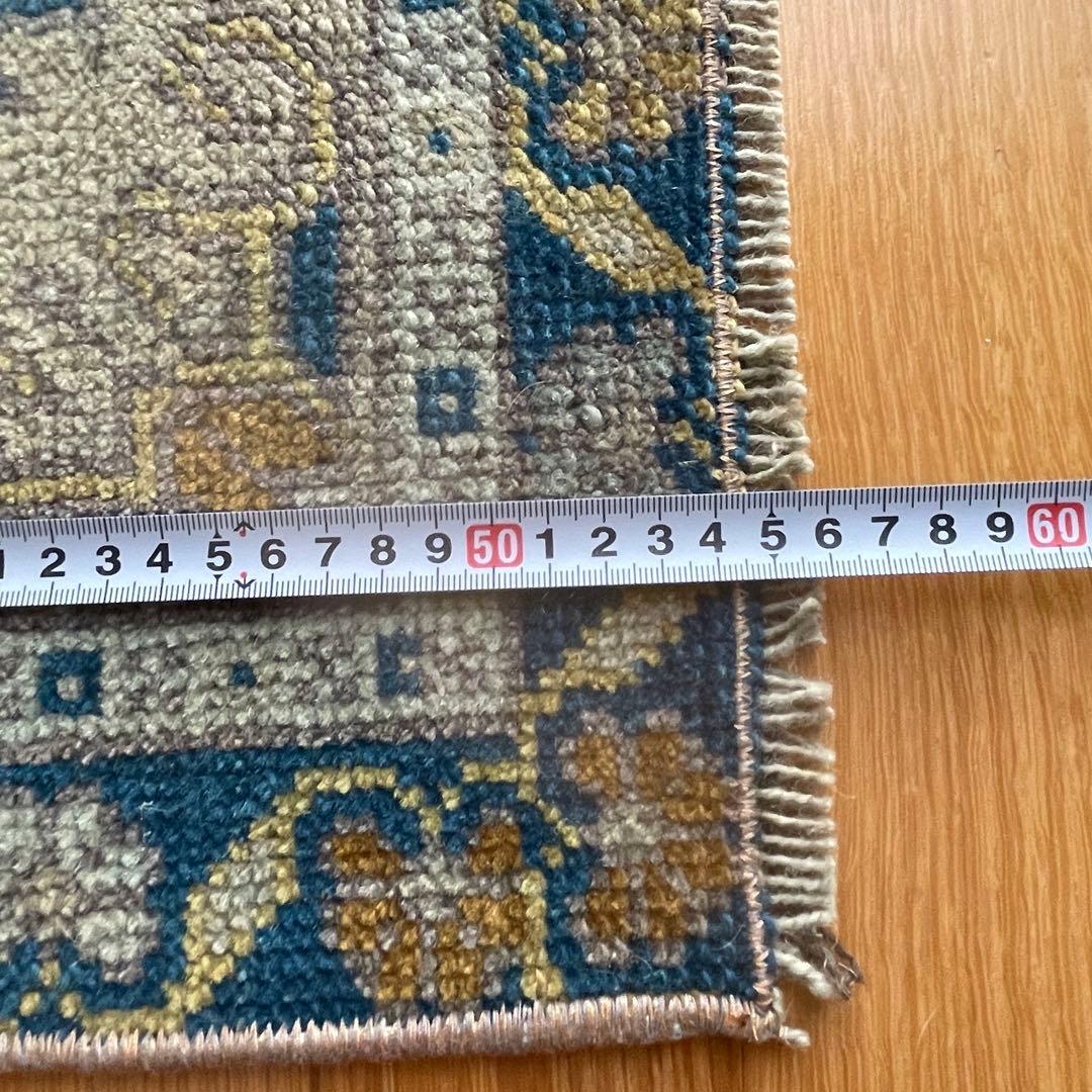 54×51㎝◇トルコヴィンテージラグ　ブラウン　ブルー　幾何学模様611