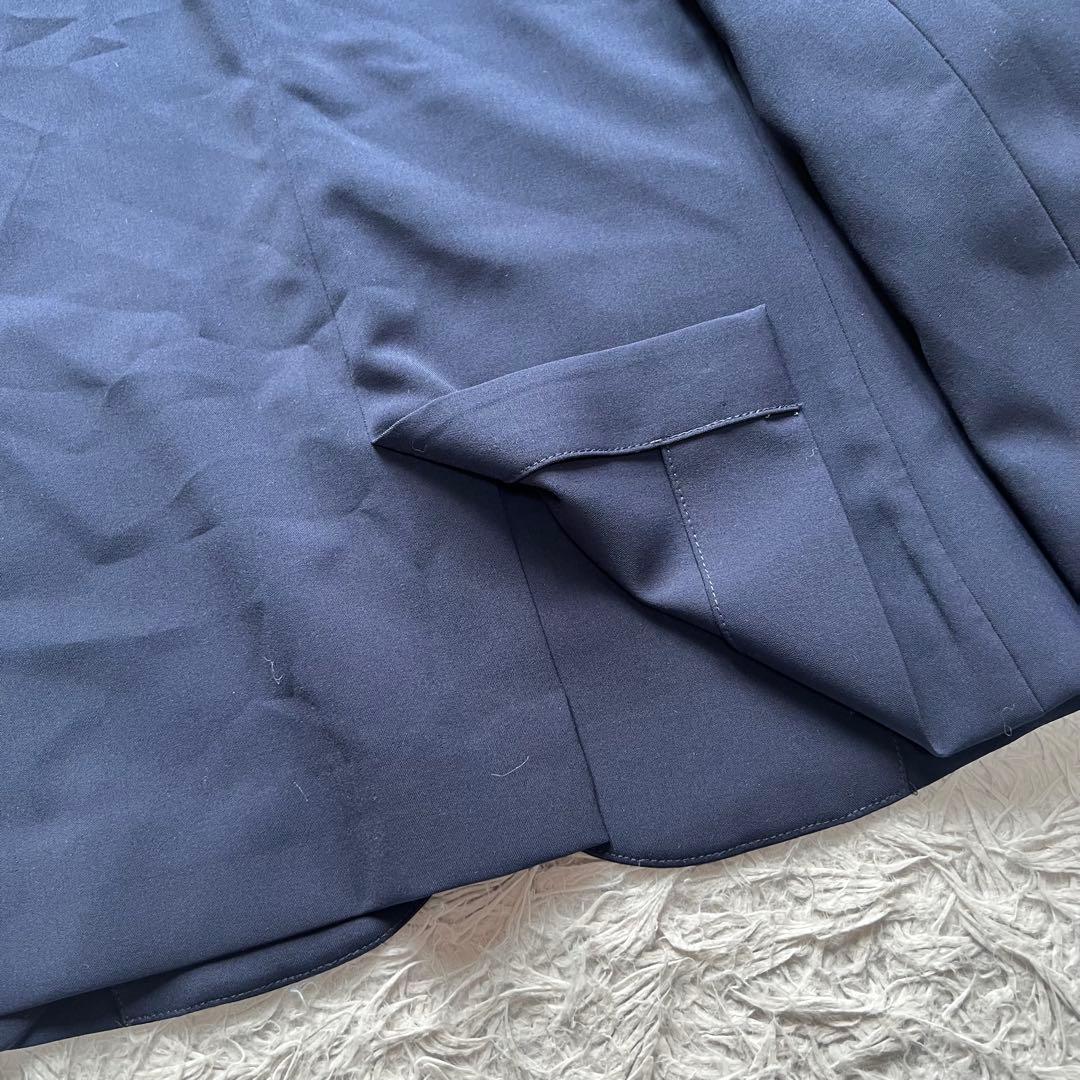 美品 PLST スーツ セットアップ ノーカラー パンツ 洗える ネイビー L