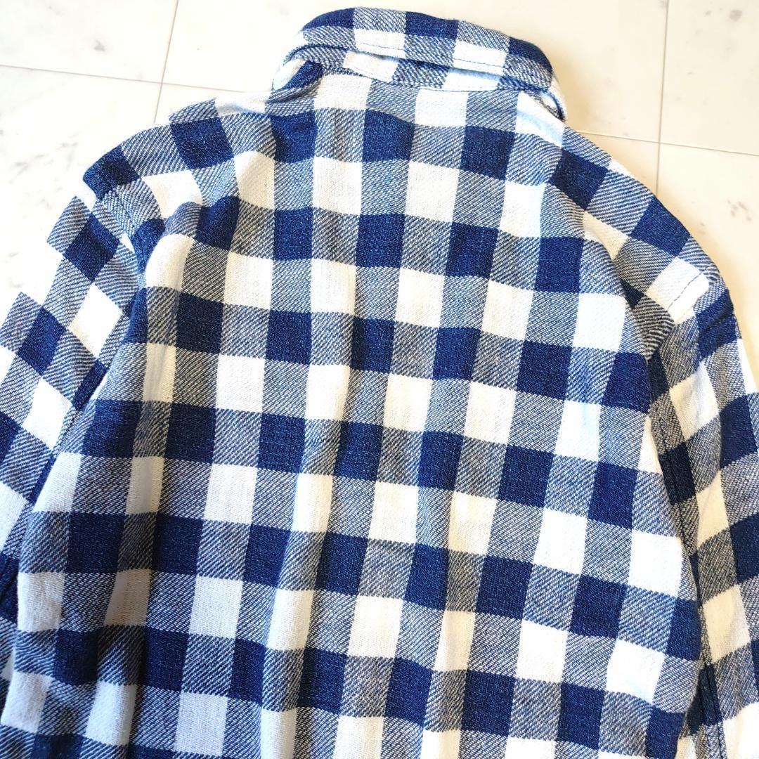 R by 45rpm インディゴ染め チェック R刺繍 長袖シャツ 1 コットン