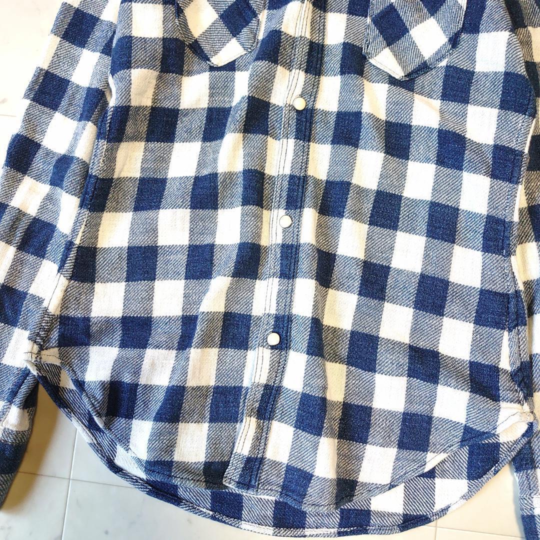 R by 45rpm インディゴ染め チェック R刺繍 長袖シャツ 1 コットン