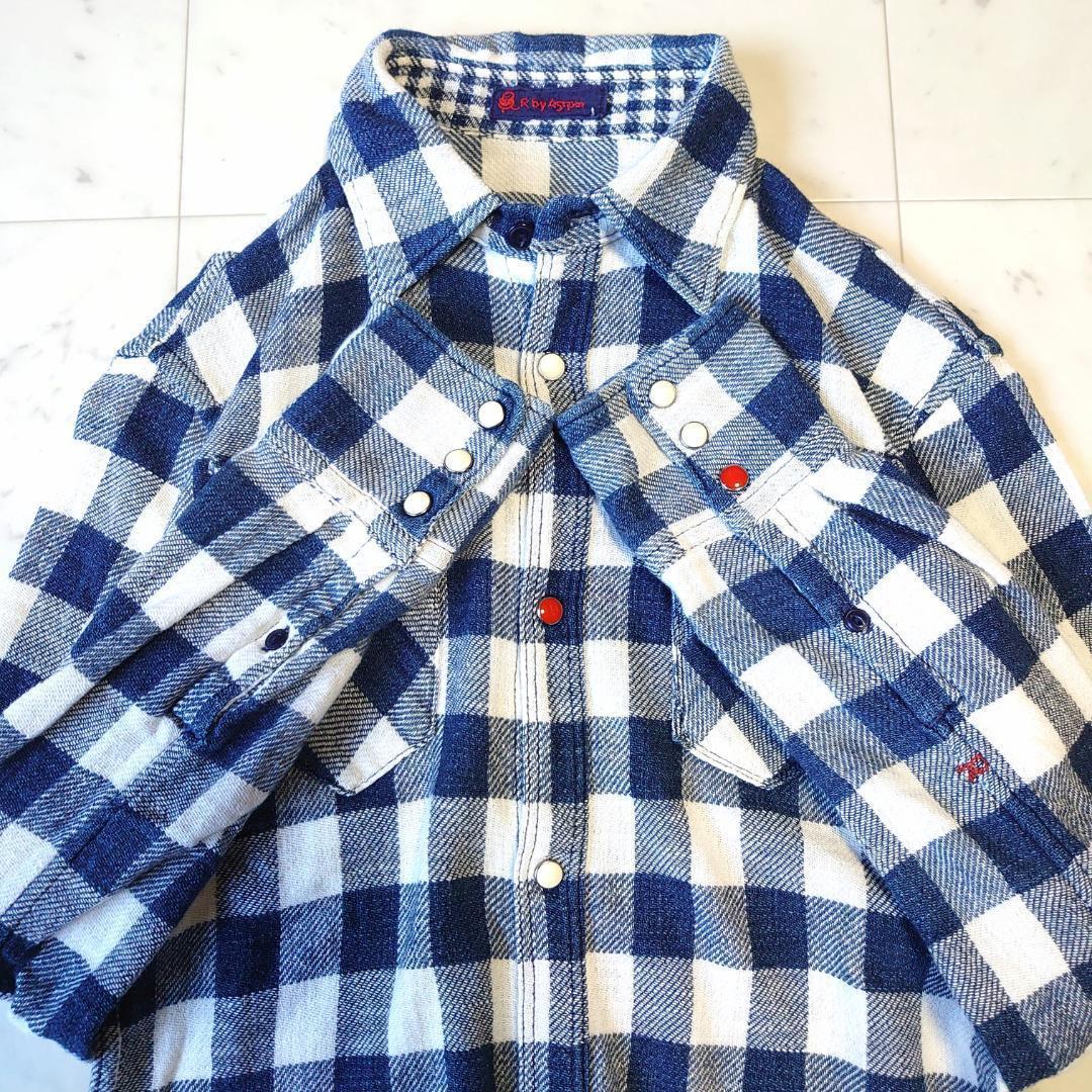 R by 45rpm インディゴ染め チェック R刺繍 長袖シャツ 1 コットン