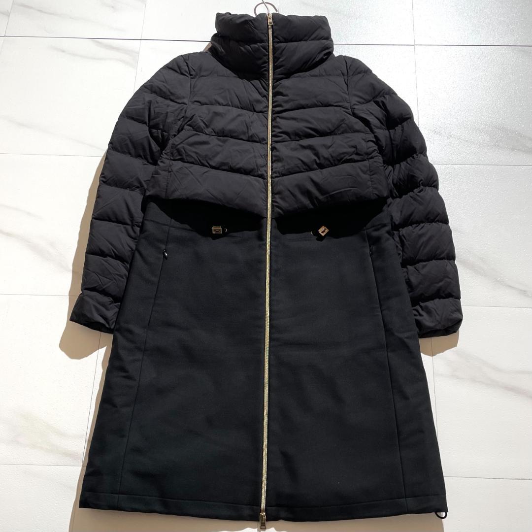 ヘルノ　HERNO　異素材切替え　ダウンコート　ウール　ロング丈　ブラック 黒